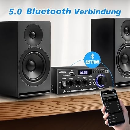 AK45 Pro - mini wzmacniacz HiFi z Bluetooth 5.0, kino domowe, stereo z regulacją basów i tonów wysokich, USB/RCA/MIC/FM