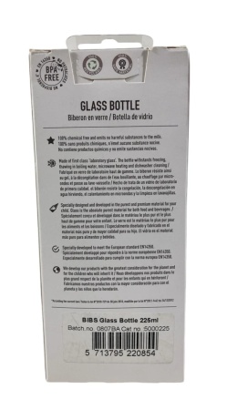 BIBS Szklana Butelka 225 ml - Bezpieczna, trwała butelka dla niemowląt