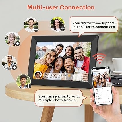 BIGASUO Cyfrowa Ramka 10,1" Frameo - WiFi, 32 GB, Ekran IPS 1280×800, wysyłanie zdjęć i filmów z telefonu, idealny prezent dla r