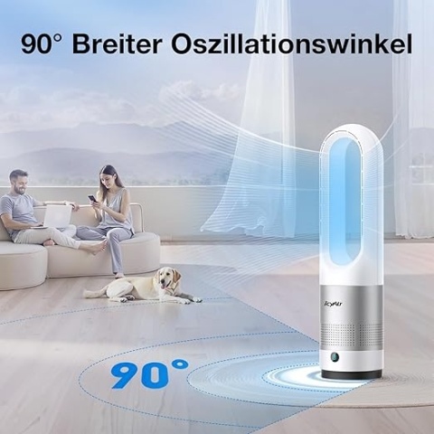 Bezłopatkowy Wentylator Wieżowy 55 cm Z Pilotem - Cichy 35 dB, 8 Prędkości, Oscylacja 90°