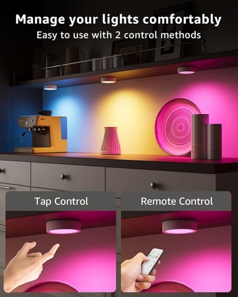 Bezprzewodowa lampa LED punktowa RGB z akumulatorem USB i pilotem - 3 kolory, samoprzylepna, idealna do lodówki, kuchni, szafy,