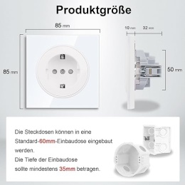 CNBINGO - gniazdo szklane Schuko z blokadą dziecięcą, 16 A, montaż podtynkowy z łapkami, kolor biały