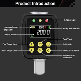 Cyfrowy Adapter Dynamometryczny 1/2″ 10-200 Nm - Wyświetlacz LCD, Tryby PEAK/TRACK