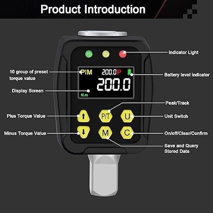Cyfrowy Adapter Dynamometryczny 1/2″ 10-200 Nm - Wyświetlacz LCD, Tryby PEAK/TRACK