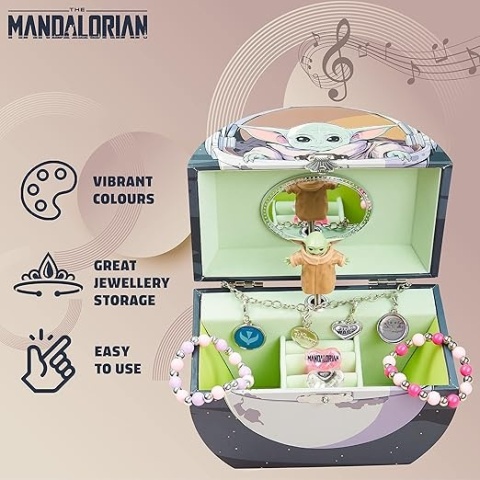 Disney The Mandalorian - muzyczna szkatułka na biżuterię dla dziewczynek, prezent z motywem Baby Yoda