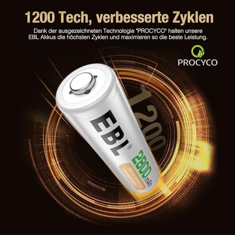 EBL - akumulatory AA NiMH 2800 mAh, wysokiej pojemności, zestaw 4 szt. z pudełkiem na przechowywanie