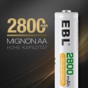 EBL - akumulatory AA NiMH 2800 mAh, wysokiej pojemności, zestaw 4 szt. z pudełkiem na przechowywanie