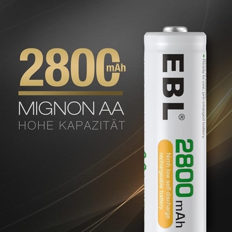 EBL - akumulatory AA NiMH 2800 mAh, wysokiej pojemności, zestaw 4 szt. z pudełkiem na przechowywanie