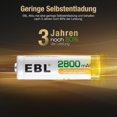 EBL - akumulatory AA NiMH 2800 mAh, wysokiej pojemności, zestaw 4 szt. z pudełkiem na przechowywanie