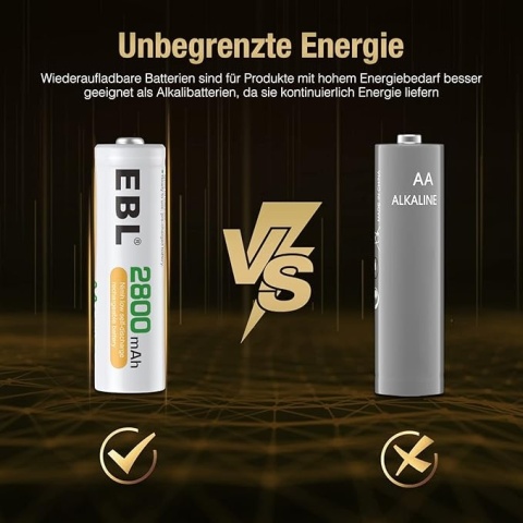 EBL - akumulatory AA NiMH 2800 mAh, wysokiej pojemności, zestaw 4 szt. z pudełkiem na przechowywanie
