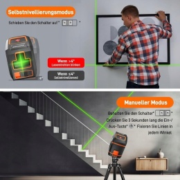 GOCHIFIX LG0102 Laser Krzyżowy - Poziomica Laserowa Zielona 520 nm, Samopoziomująca IP54