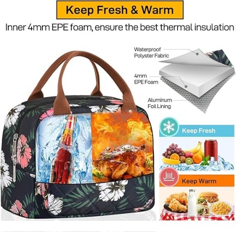 HOMESPON - izolowana torba śniadaniowa/lunch bag dla kobiet i mężczyzn, termiczna torba do pracy