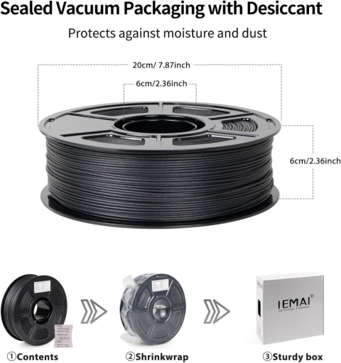 IEMAI ASA GF - Włókno szklane ASA 1,75 mm, 1 kg, matowa czerń - Wytrzymały filament inżynieryjny, odporny na UV, temperaturę i w