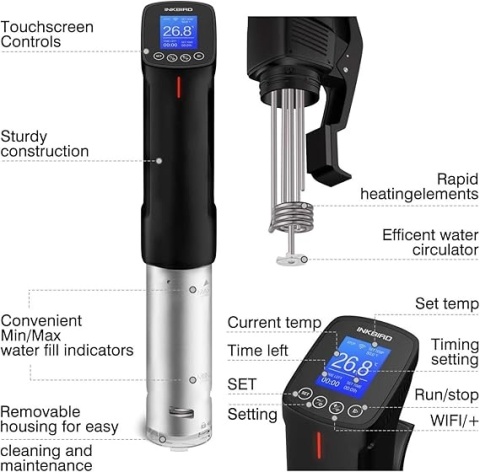 Inkbird ISV-100W - cyrkulator Sous Vide z Wi-Fi, precyzyjny termostat zanurzeniowy 25-99°C, timer do idealnego gotowania