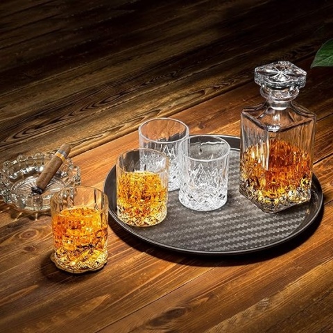 KANARS - zestaw do whisky 5-elementowy: karafka 750 ml + 4 szklanki 300 ml, kryształowe szkło bezołowiowe, wysokiej jakości, w o