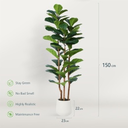 Kazeila Sztuczna Roślina Ficus Lyrata 150 Cm - Dekoracyjne Drzewko Do Domu, Sypialni I Salonu