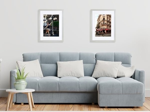 Kennethan - Zestaw 4 szarych ramek A4 z prawdziwego drewna, z passe-partout 15×20 cm i szkłem akrylowym, do powieszenia lub post