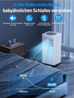 Klimatyzator Przenośny 9000 BTU 4 w 1 - Chłodzenie, Osuszanie, 2 Biegi Wentylacji, Wąż Wylotowy, Wyświetlacz Cyfrowy i Timer 24