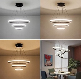 Lampa nowoczesna LED wisząca sufitowa pierścienie AT60-3KSL-BLACK