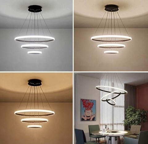 Lampa nowoczesna LED wisząca sufitowa pierścienie AT60-3KSL-BLACK