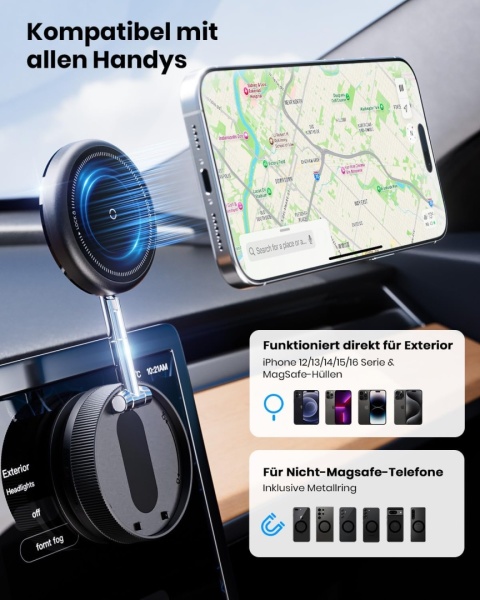 Magnetyczny Uchwyt Samochodowy do Telefonu - 360° Obrotowy, Z Przyssawką, Kompatybilny z iPhone i Android
