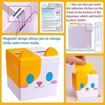Magnetyczny dozownik karteczek 3×3 - uroczy kot, duża pojemność (pop-up notes dispenser)
