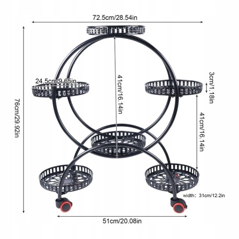 Metalowy Kwietnik Stojący Na Kwiaty 73 Cm - Czarny