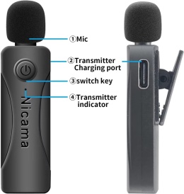 Nicama AS12 Bezprzewodowy Mikrofon Lavalier USB-C - Zestaw 2 Nadajników do iPhone 15/16, Android, Laptop, YouTube, TikTok