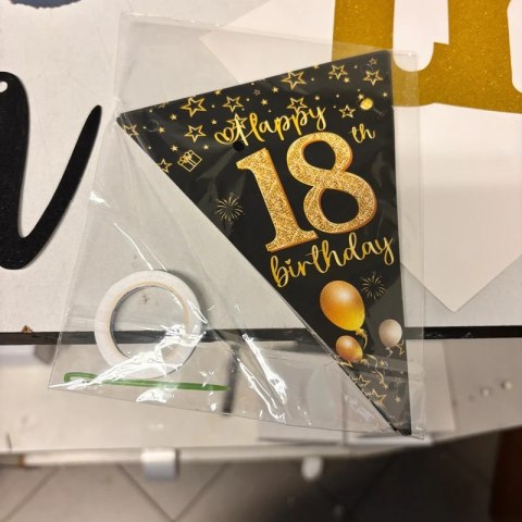 Baner urodzinowy Happy 18th Birthday - czarno-złoty