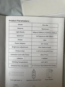 Lampa LED do roślin Full Spectrum 36W 4 szt.
