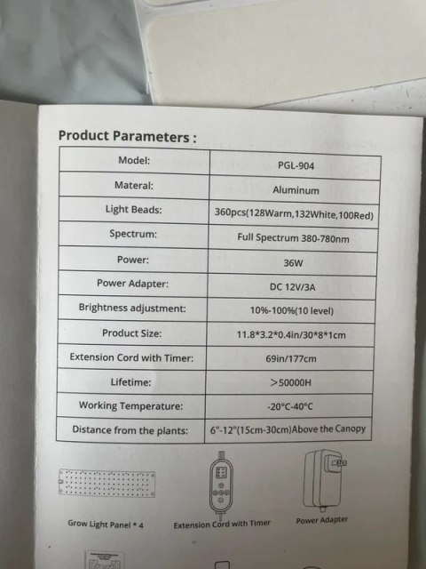 Lampa LED do roślin Full Spectrum 36W 4 szt.