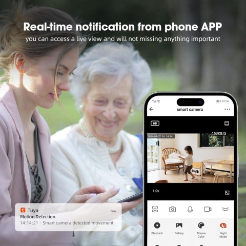 XNY 2MP Kamera 1080P Tuya Smart Life - Obrotowa kamera WiFi z detekcją ruchu, auto-trackingiem, dwukierunkowym audio, noktowizją