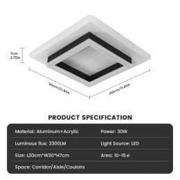 Nowoczesny Plafon LED Kwadratowy 30 W - Biało-Czarny Loft 3000 K