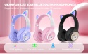 QearFun Dziecięce Słuchawki Bluetooth Z Kotkiem - LED, Mikrofon, Jack 3,5 mm