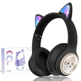 QearFun Dziecięce Słuchawki Bluetooth Z Kotkiem - LED, Mikrofon, Jack 3,5 mm