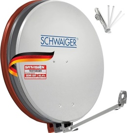 SCHWAIGER 88 cm - Aluminiowa Antena Satelitarna z Ramieniem LNB i Mocowaniem na Maszt, Parabola 88×88 cm, Jasnoszara