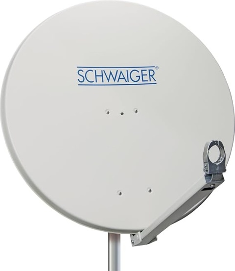 SCHWAIGER 88 cm - Aluminiowa Antena Satelitarna z Ramieniem LNB i Mocowaniem na Maszt, Parabola 88×88 cm, Jasnoszara