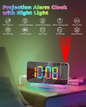 SZELAM Projektorowy Zegar LED 7,4" z Lustrzanym Wyświetlaczem - Projekcja na Sufit, Podświetlenie RGB, USB-C, Różowe Złoto