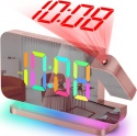 SZELAM Projektorowy Zegar LED 7,4" z Lustrzanym Wyświetlaczem - Projekcja na Sufit, Podświetlenie RGB, USB-C, Różowe Złoto