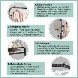 Smilovii Wieszak Na Ubrania Z 6 Haczykami I 2 Półkami Na Buty - Stabilny Regał Wolnostojący, Czarny