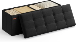 Songmics Mazie Ławka Pojemnik Składana 110 Cm - Siedzisko Z Schowkiem 300 Kg, Do Salonu Lub Sypialni, Czarny