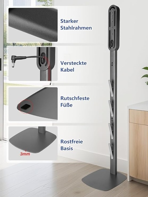 Stojak na odkurzacz kompatybilny z Dyson Gen5, V15, V12, V11, V10, V8, V7, V6 - Metalowy stojak podłogowy z 4 haczykami, stabiln