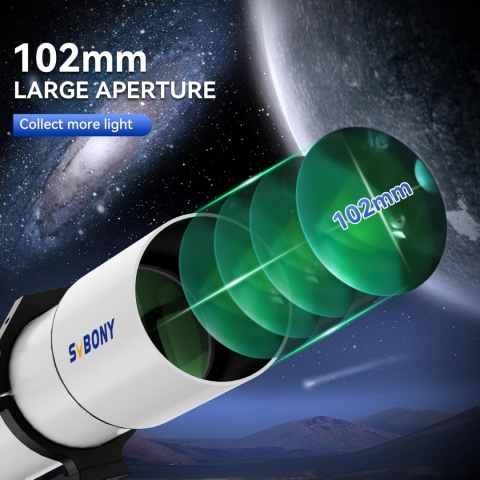 Svbony SV48P Teleskop Refraktorowy 102 mm f/6.5 - Achromatyczny z Zieloną Powłoką FMC i Focuserem 2,5" Dual Speed