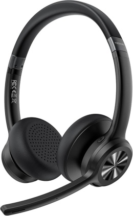 TECKNET - bezprzewodowy headset Bluetooth 5.2 z mikrofonem, redukcją hałasu, funkcją wyciszania i 50 h pracy, idealny do biura,