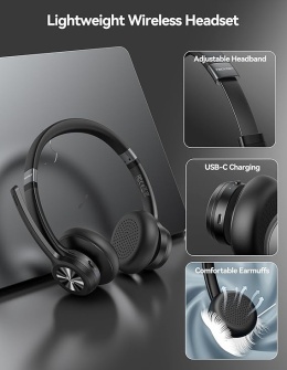 TECKNET - bezprzewodowy headset Bluetooth 5.2 z mikrofonem, redukcją hałasu, funkcją wyciszania i 50 h pracy, idealny do biura,