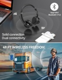 TECKNET - bezprzewodowy headset Bluetooth 5.2 z mikrofonem, redukcją hałasu, funkcją wyciszania i 50 h pracy, idealny do biura,