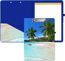 Teczka z klipem i notesem - clipboard z wymiennym notatnikiem i kieszenią wewnętrzną, 32,5 × 23,5 cm, motyw „Seaside Coconut Tre