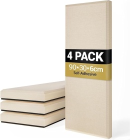 Tonor Zestaw 4 Paneli Akustycznych 90×30×6 Cm - 3d Dźwiękochłonne Panele Z Włókna Szklanego, Samoprzylepne, Beżowe