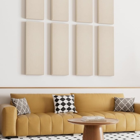 Tonor Zestaw 4 Paneli Akustycznych 90×30×6 Cm - 3d Dźwiękochłonne Panele Z Włókna Szklanego, Samoprzylepne, Beżowe
