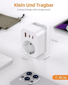 Uniwersalny Adapter Podróżny z USB-C PD 20 W - 8 Wtyczek do Gniazdek na Cały Świat (EU/UK/USA/AUS/IT/CH/RPA/JAP)